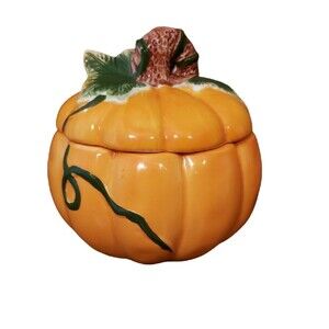 Royal Norfolk Ceramic Pumpkin Jar with Lid Halloween Candy Cookie Orange Small